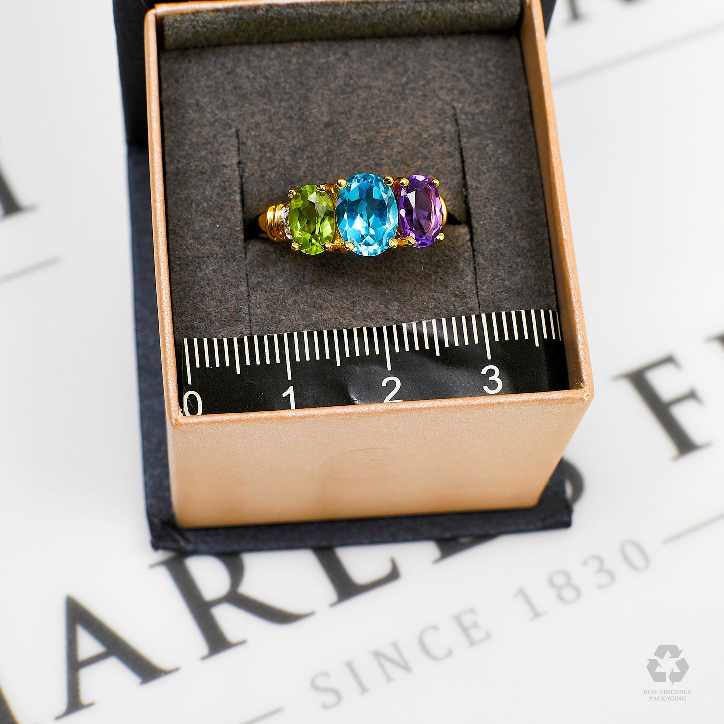 Pre-Owned 9ct Gold Amethyst Topaz & Peridot Ring Size N