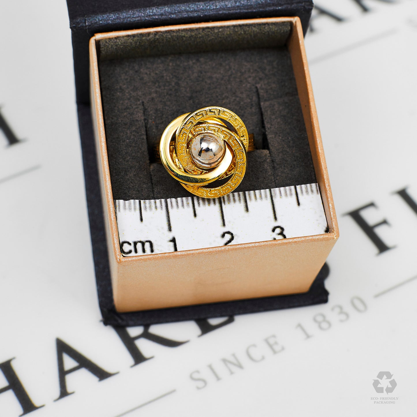 Pre-Owned 14ct Gold Greek Key Trilogy Circle Ring Size M