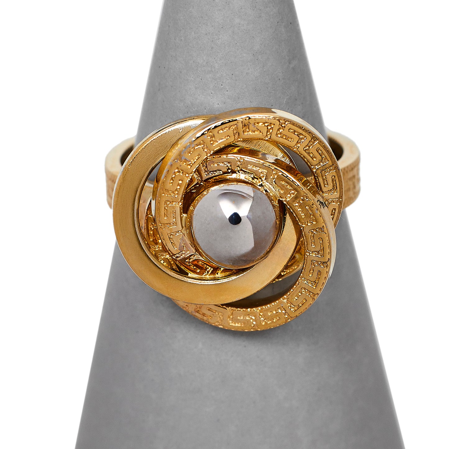 Pre-Owned 14ct Gold Greek Key Trilogy Circle Ring Size M