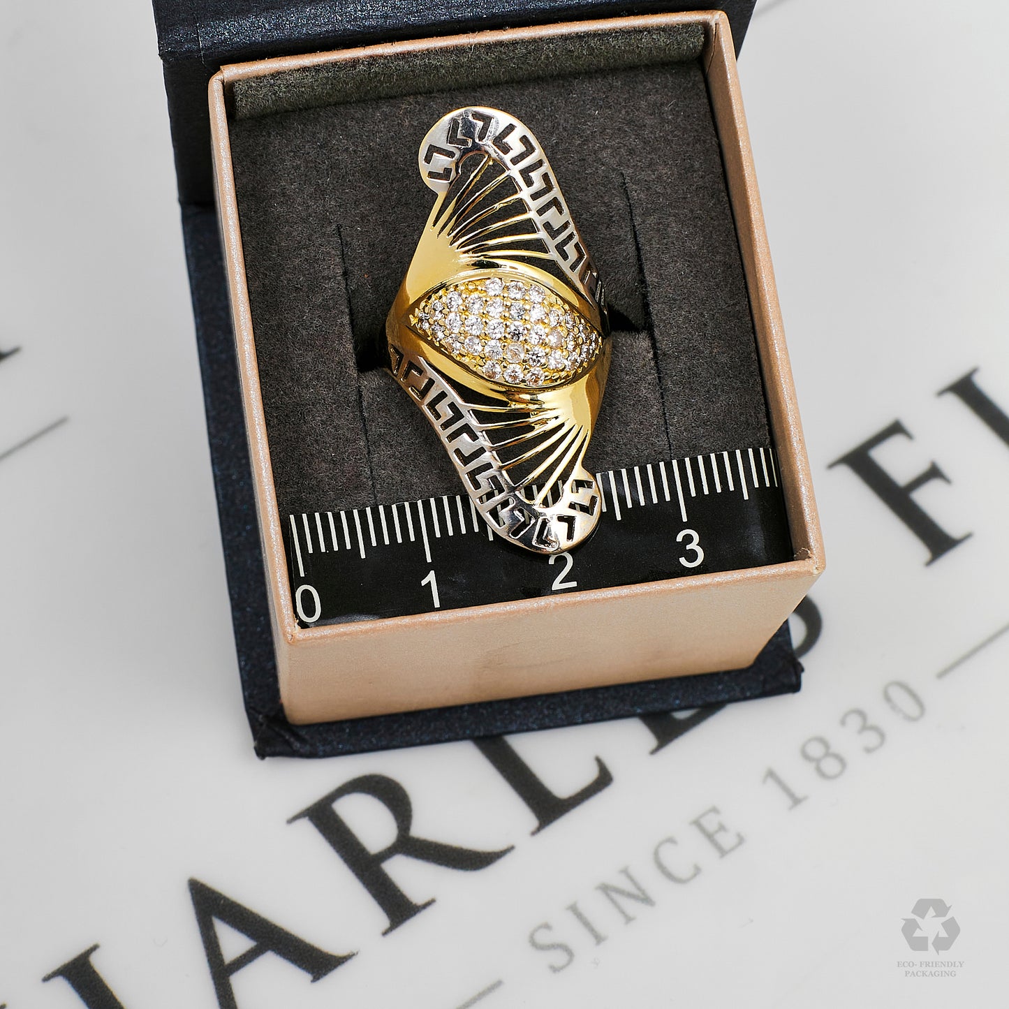 Pre-Owned 14ct Gold 2 Tone CZ Swirl Design Ring Size M