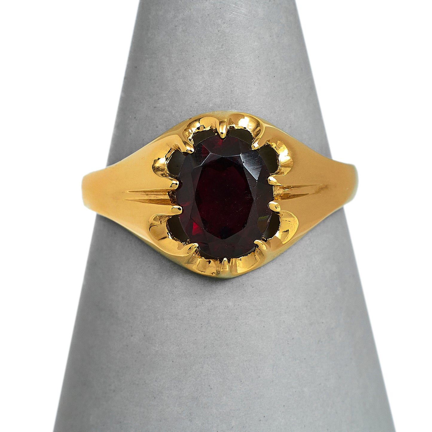 Pre-Owned 9ct Gold Garnet Flush Set Ring Size T