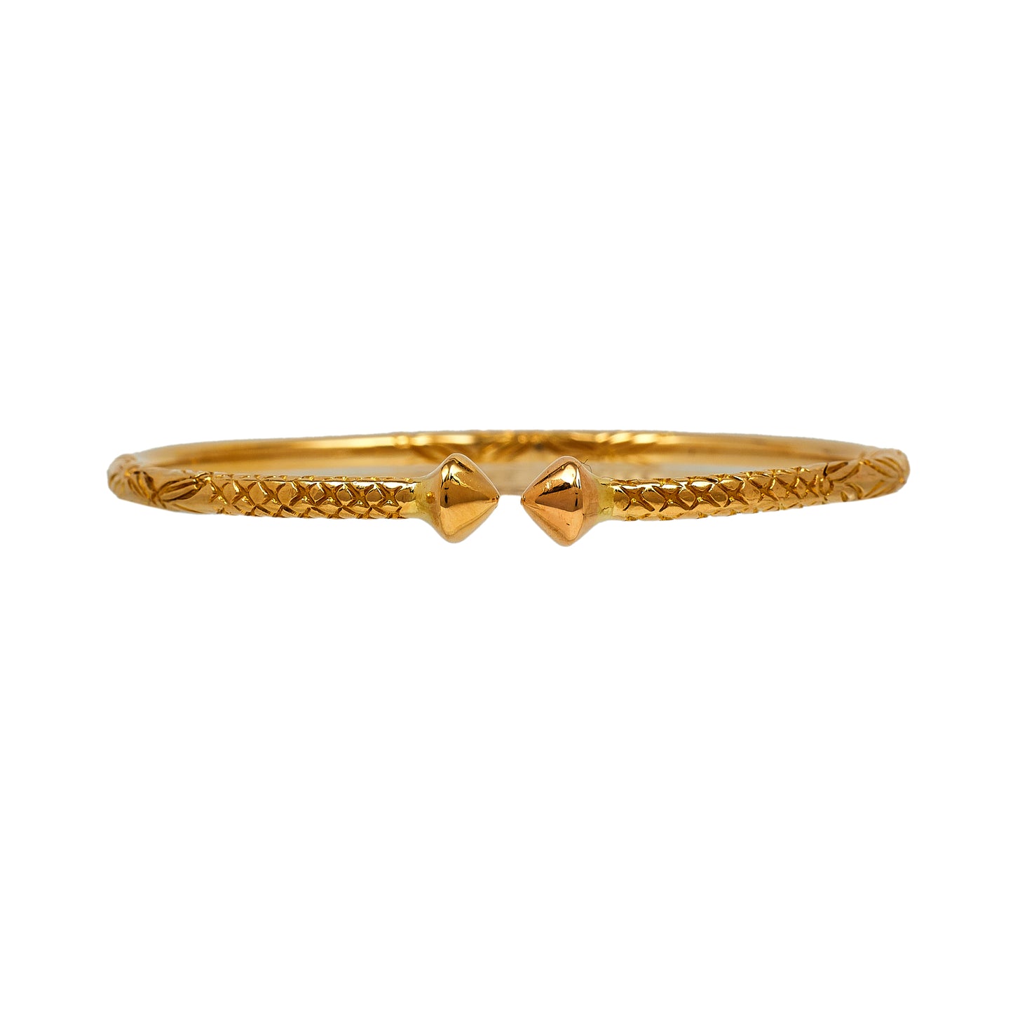 Pre-Owned 14ct Gold Open Ended Pattern & Polish Bangle