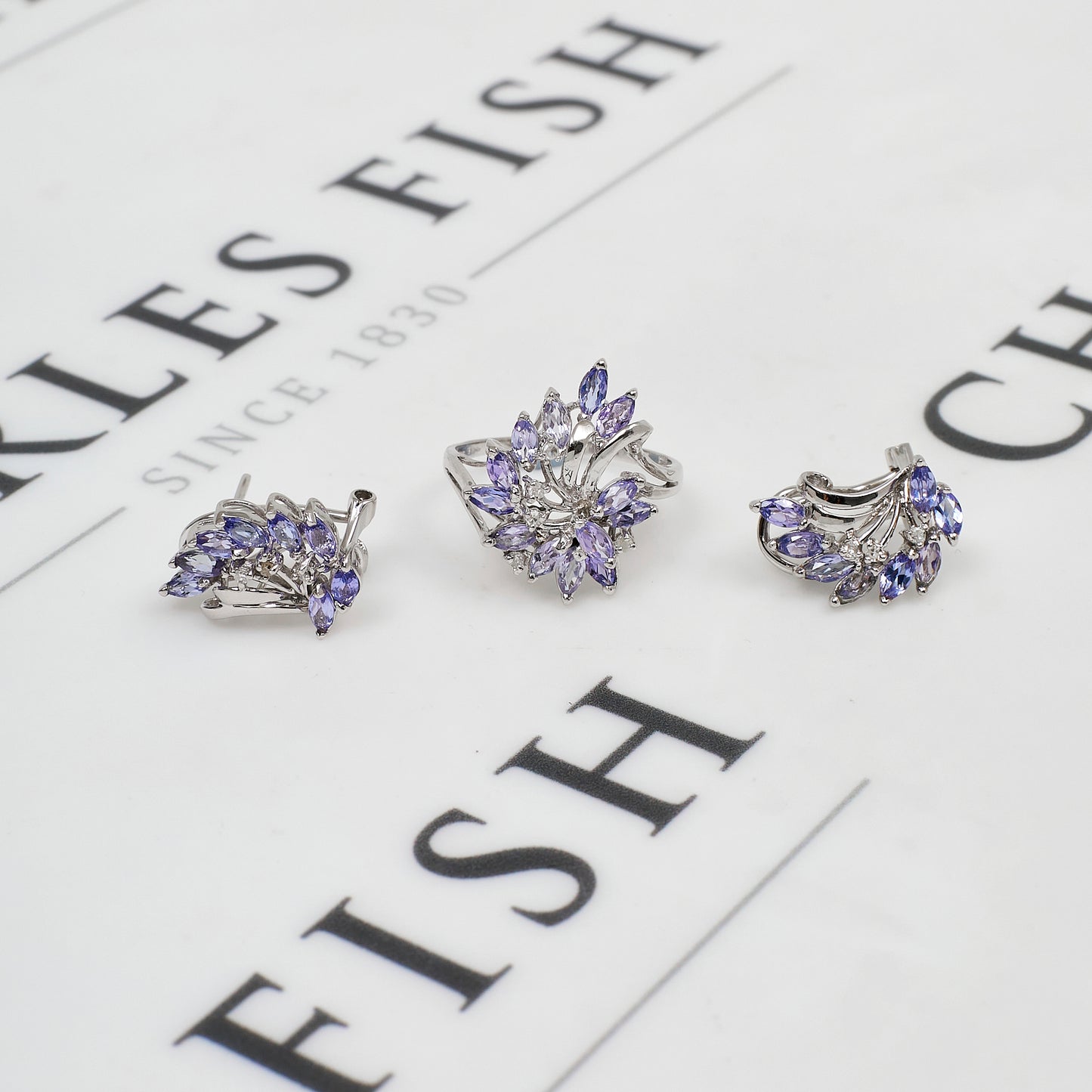 Pre-Owned 14ct White Gold Tanzanite & Diamond Jewellery SET