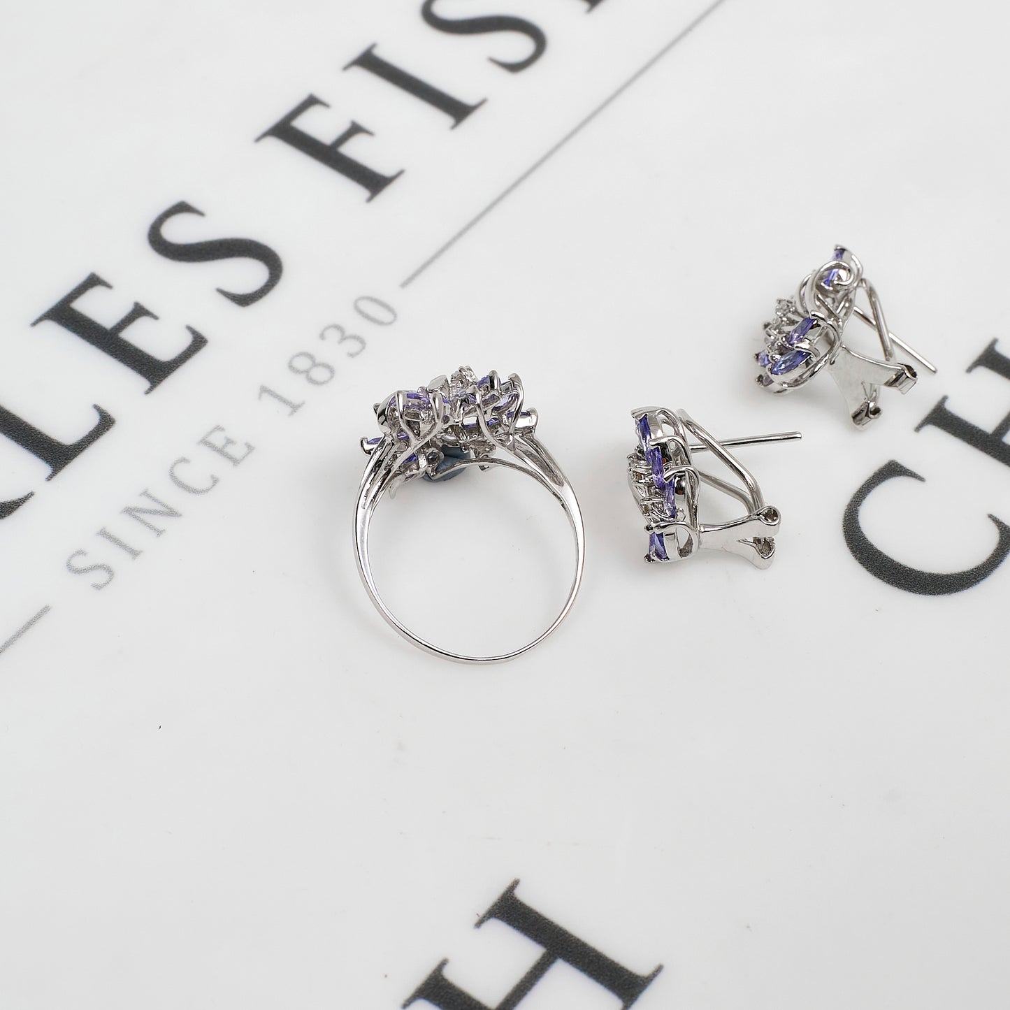 Pre-Owned 14ct White Gold Tanzanite & Diamond Jewellery SET