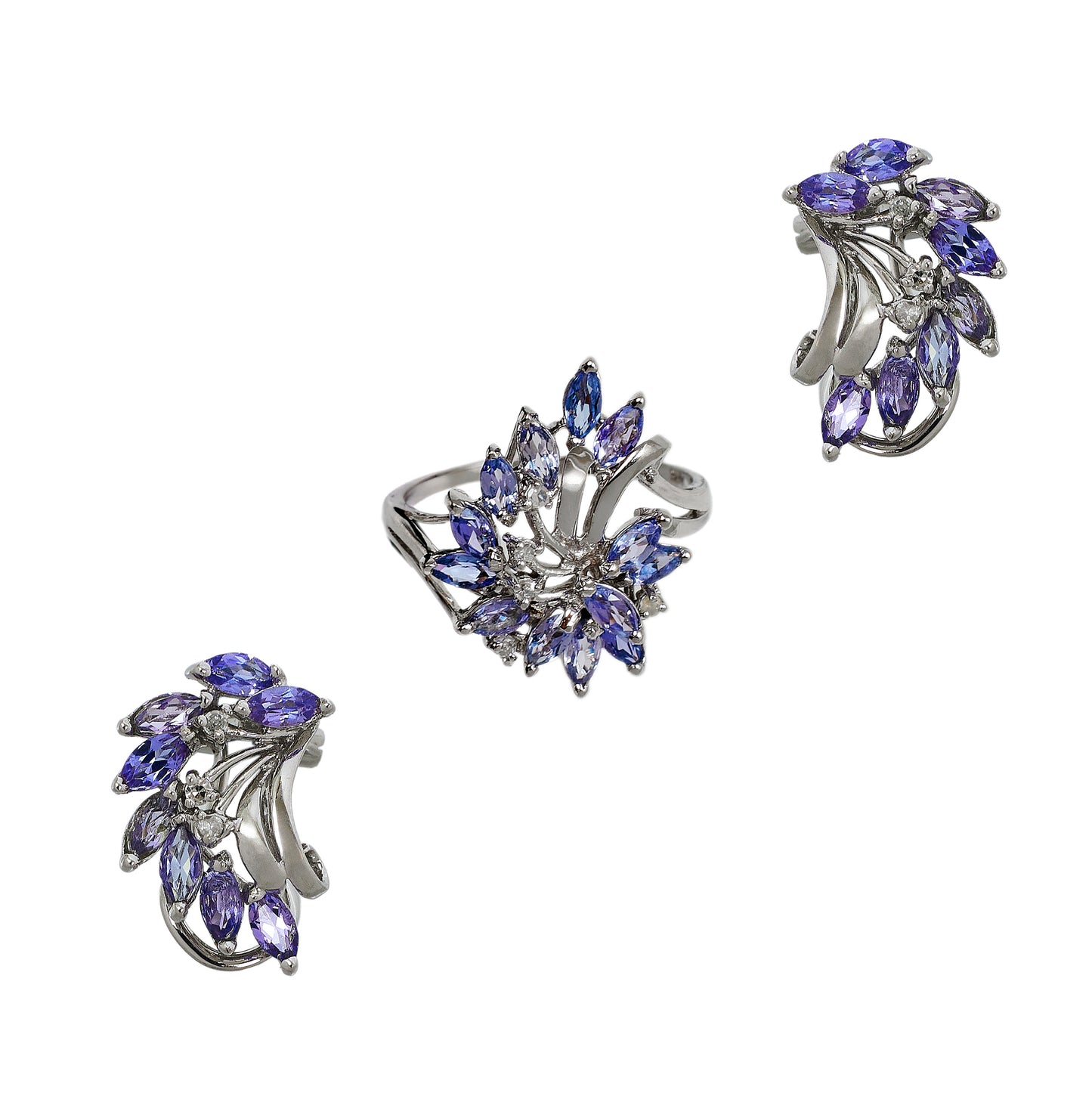 Pre-Owned 14ct White Gold Tanzanite & Diamond Jewellery SET
