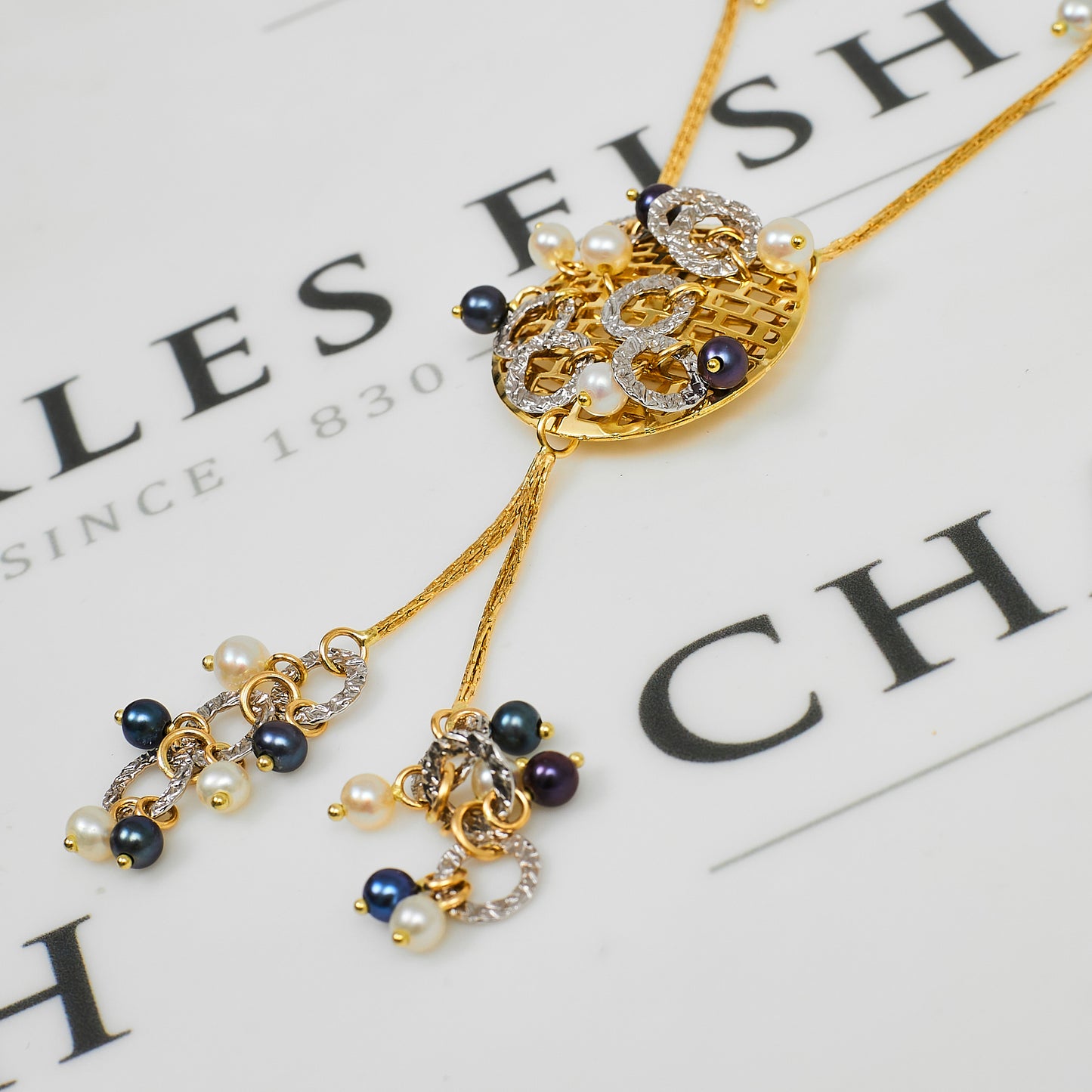 Pre-Owned 14ct Gold Black & White Cultured Pearl Necklace