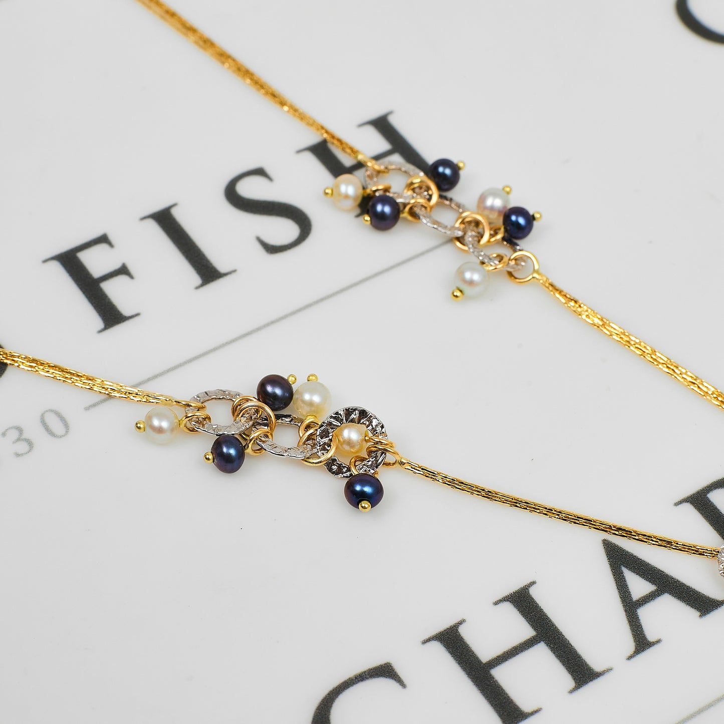 Pre-Owned 14ct Gold Black & White Cultured Pearl Necklace