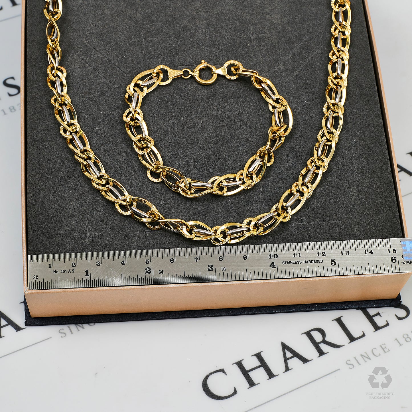 Pre-Owned 14ct Gold 2 Tone Necklace & Bracelet SET