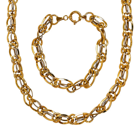 Pre-Owned 14ct Gold 2 Tone Necklace & Bracelet SET