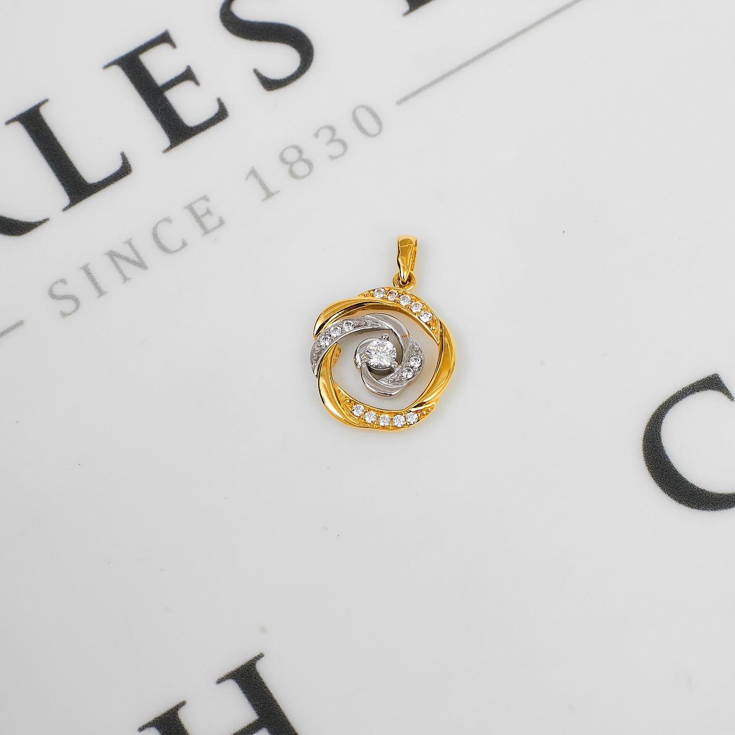 Pre-Owned 14ct Gold 2 Tone CZ Rose Swirl Design Pendant