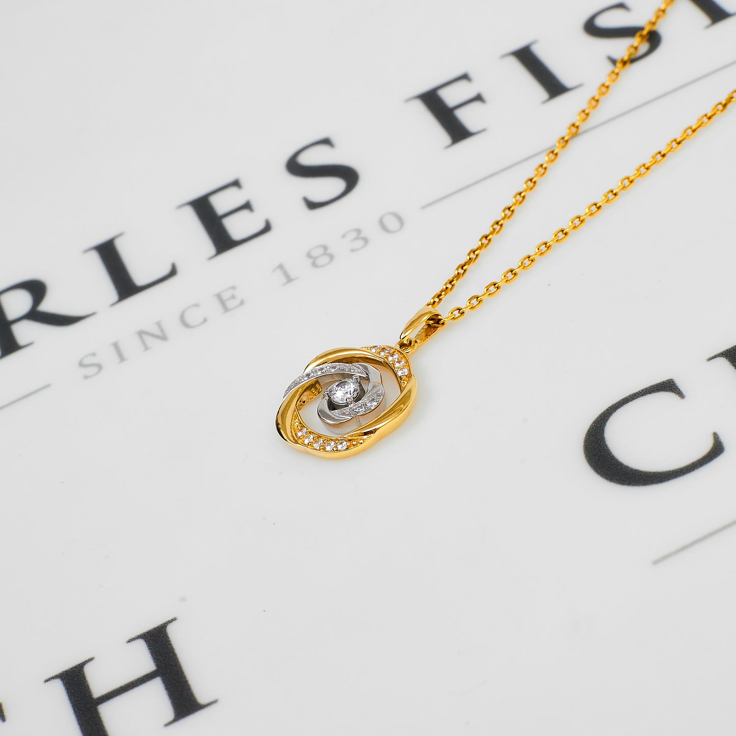 Pre-Owned 14ct Gold 2 Tone CZ Rose Swirl Design Pendant