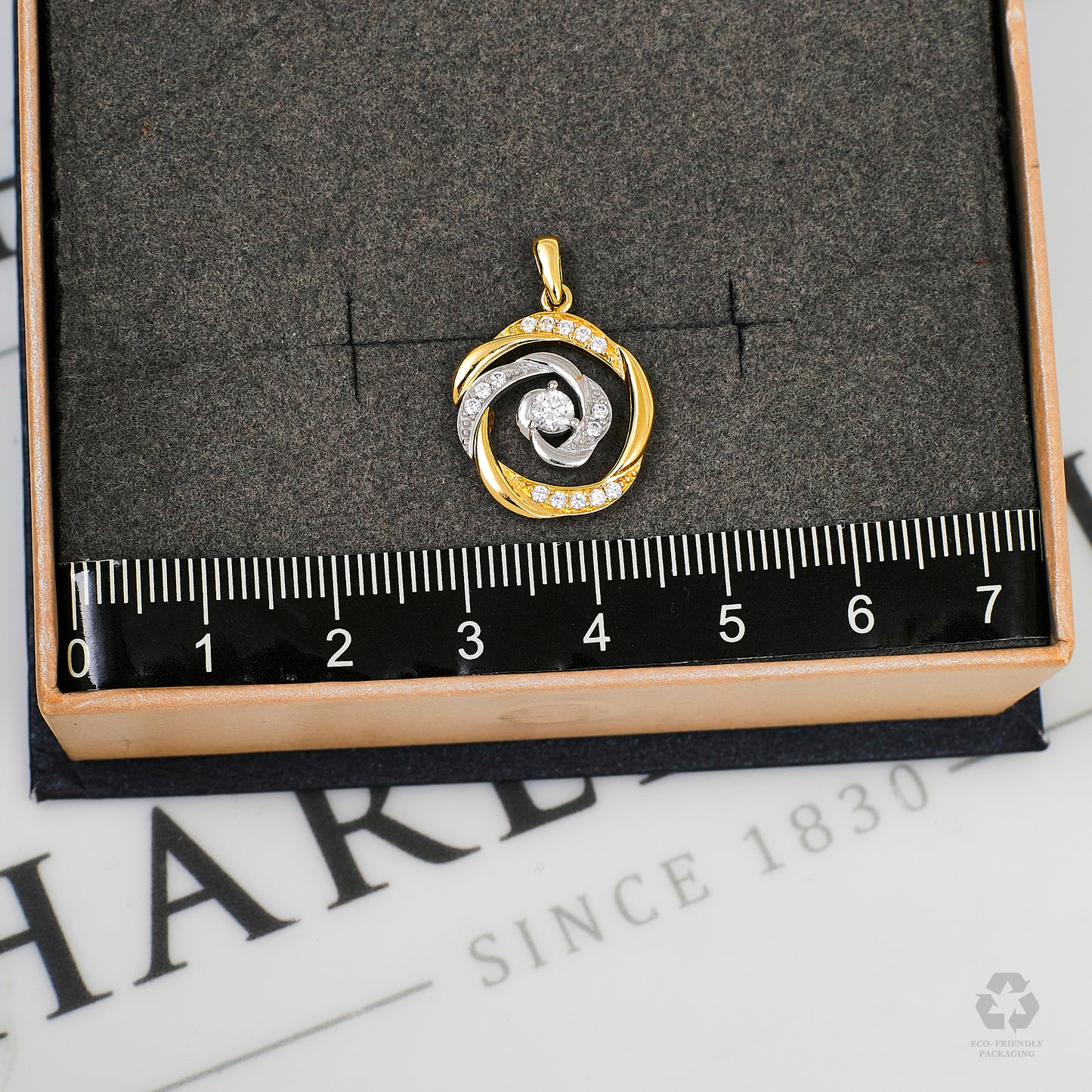 Pre-Owned 14ct Gold 2 Tone CZ Rose Swirl Design Pendant