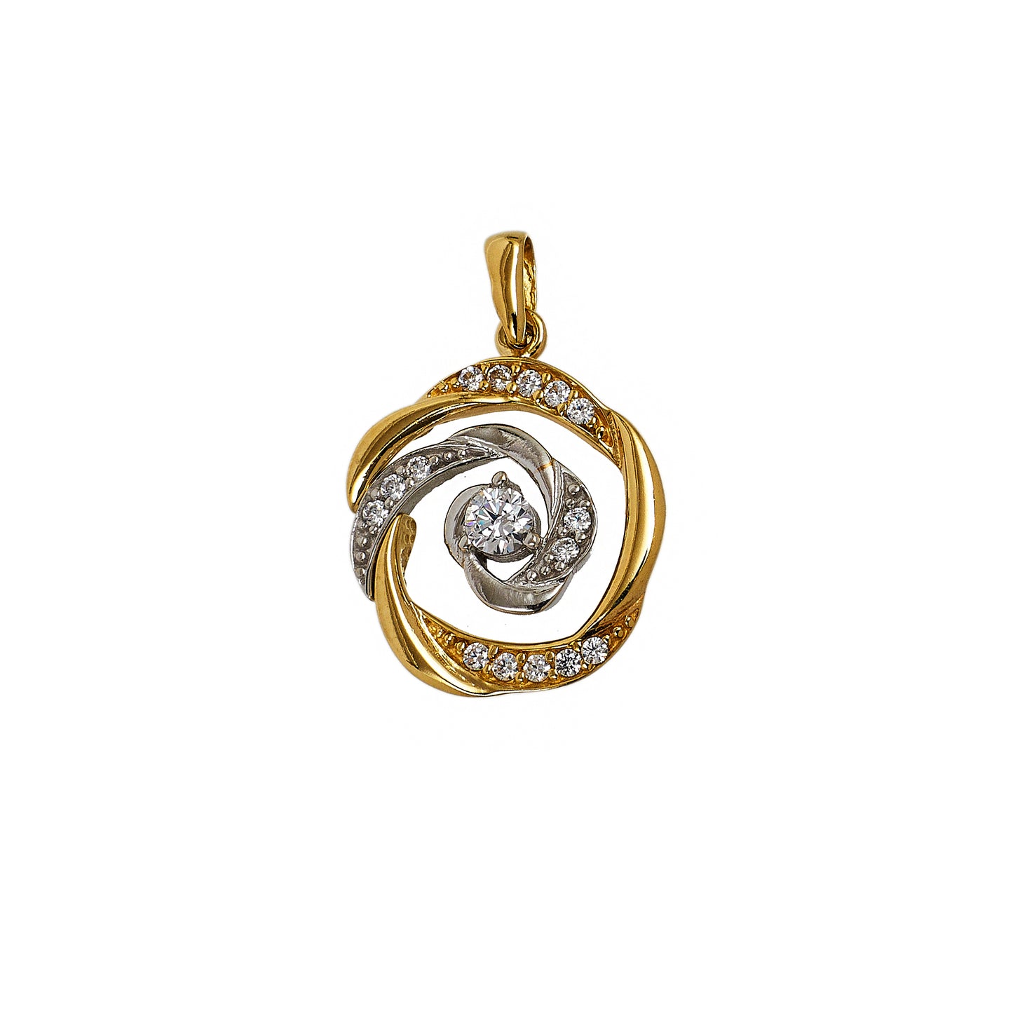 Pre-Owned 14ct Gold 2 Tone CZ Rose Swirl Design Pendant
