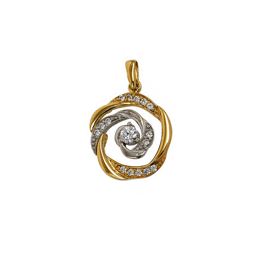 Pre-Owned 14ct Gold 2 Tone CZ Rose Swirl Design Pendant
