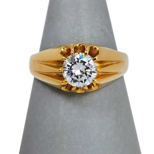 Pre-Owned 9ct Gold Mens CZ Gypsy Ring Size W
