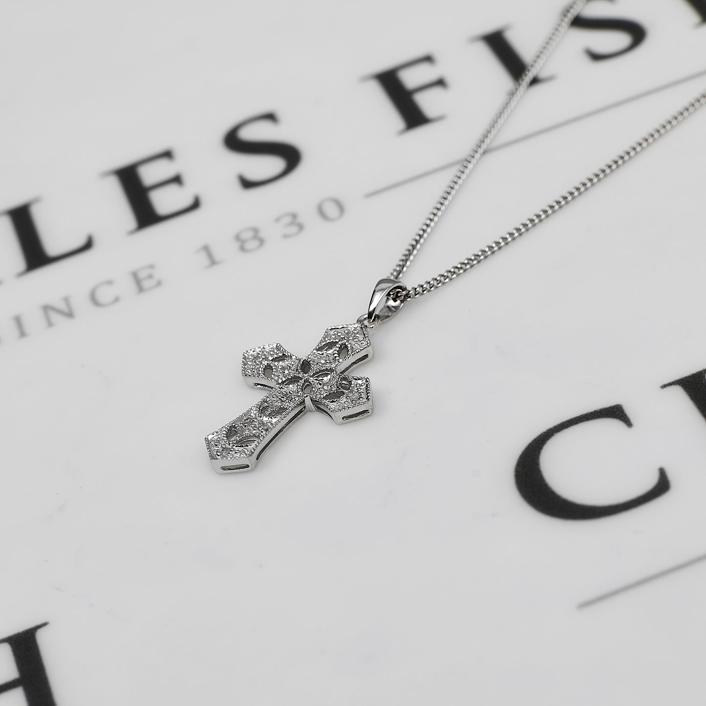 Pre-Owned 9ct White Gold & Diamond Cross Pendant