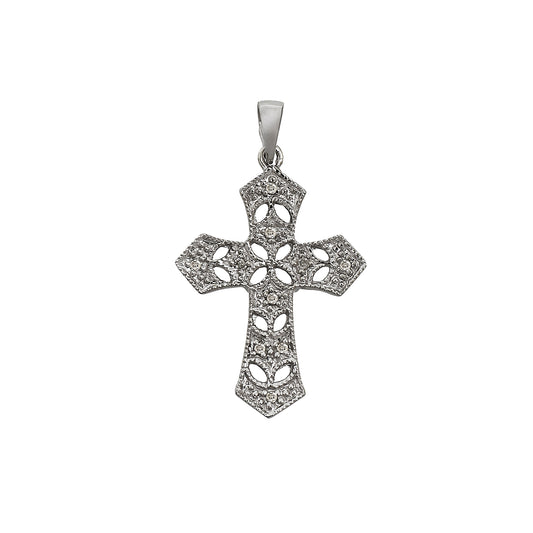 Pre-Owned 9ct White Gold & Diamond Cross Pendant