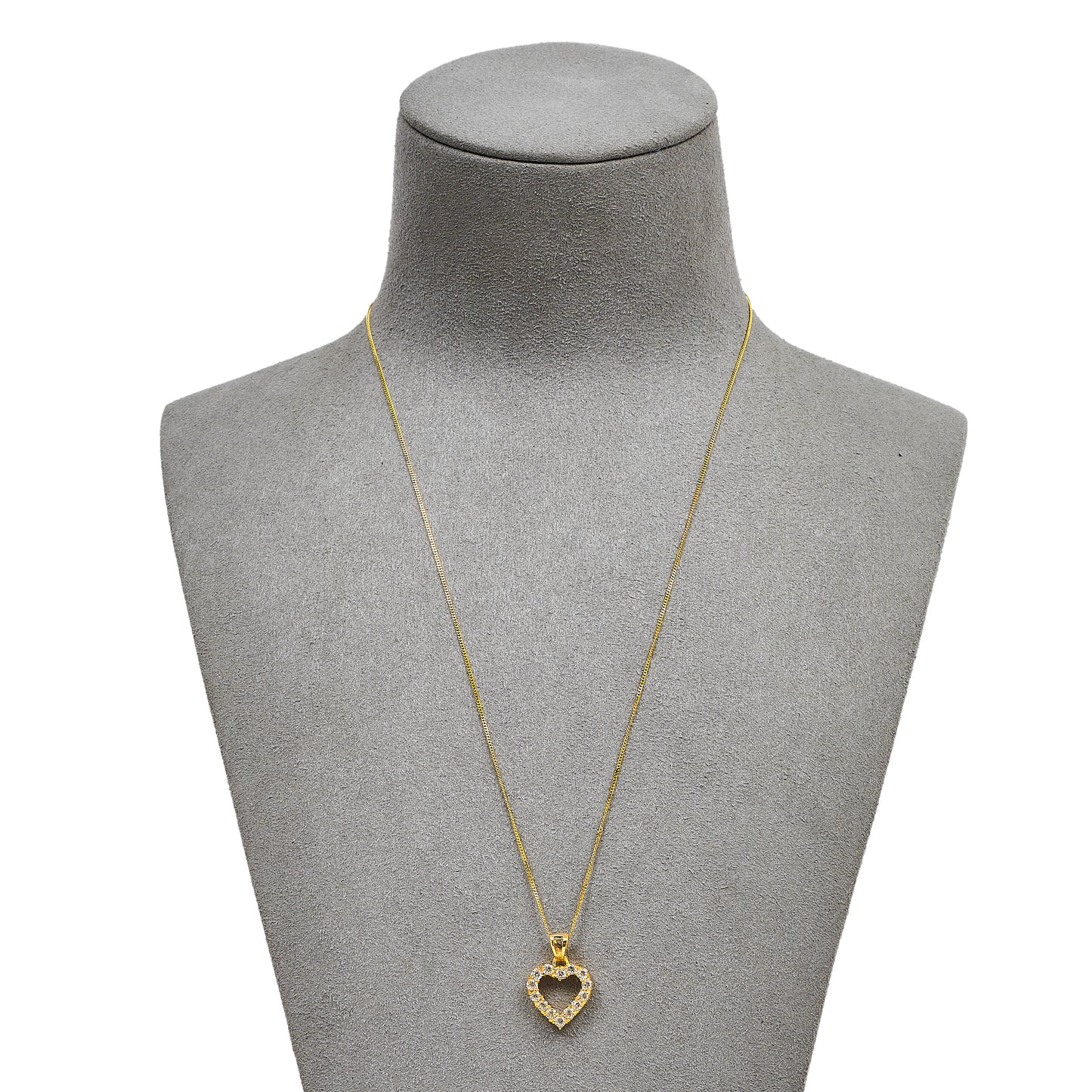 Pre-Owned 9ct Gold CZ Heart Pendant & Chain 18 Inch