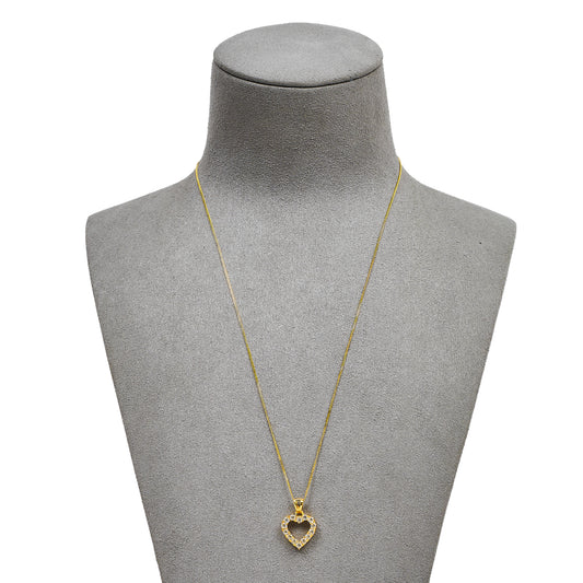 Pre-Owned 9ct Gold CZ Heart Pendant & Chain 18 Inch