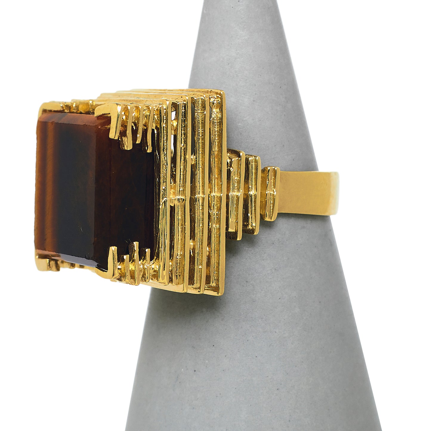 Pre-Owned 14ct Gold Statement Square Tigers Eye Ring Size N