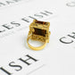 Pre-Owned 14ct Gold Statement Square Tigers Eye Ring Size N