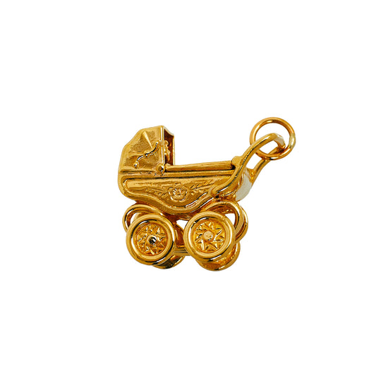 Pre-Owned 9ct Gold Vintage Pram & Baby Charm