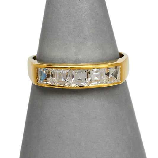 Pre-Owned 18ct Gold 5 CZ Dress Ring Size Q.5