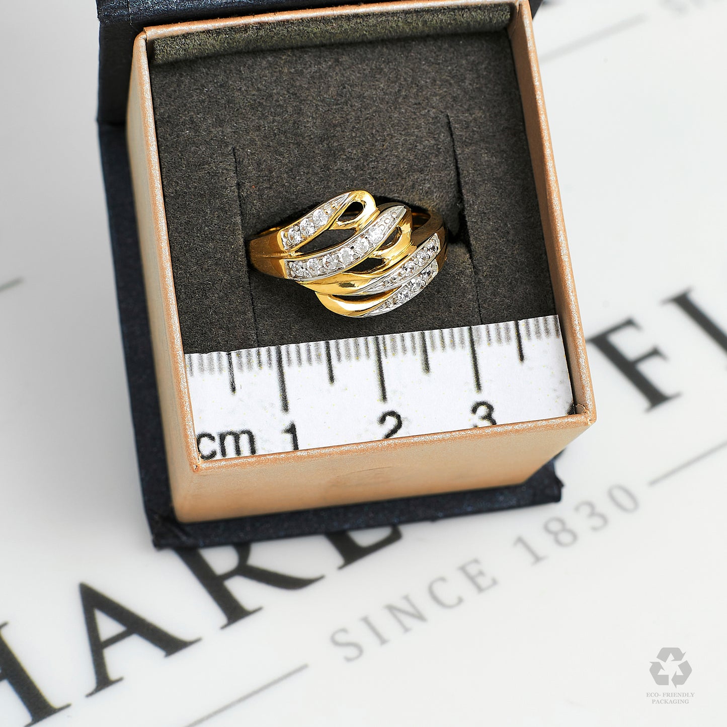 Pre-Owned 14ct Gold & CZ Crossover Dress Ring Size O