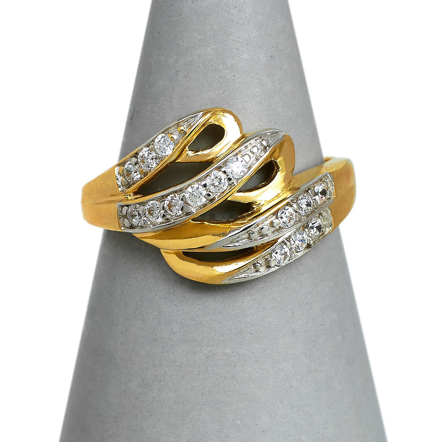 Pre-Owned 14ct Gold & CZ Crossover Dress Ring Size O