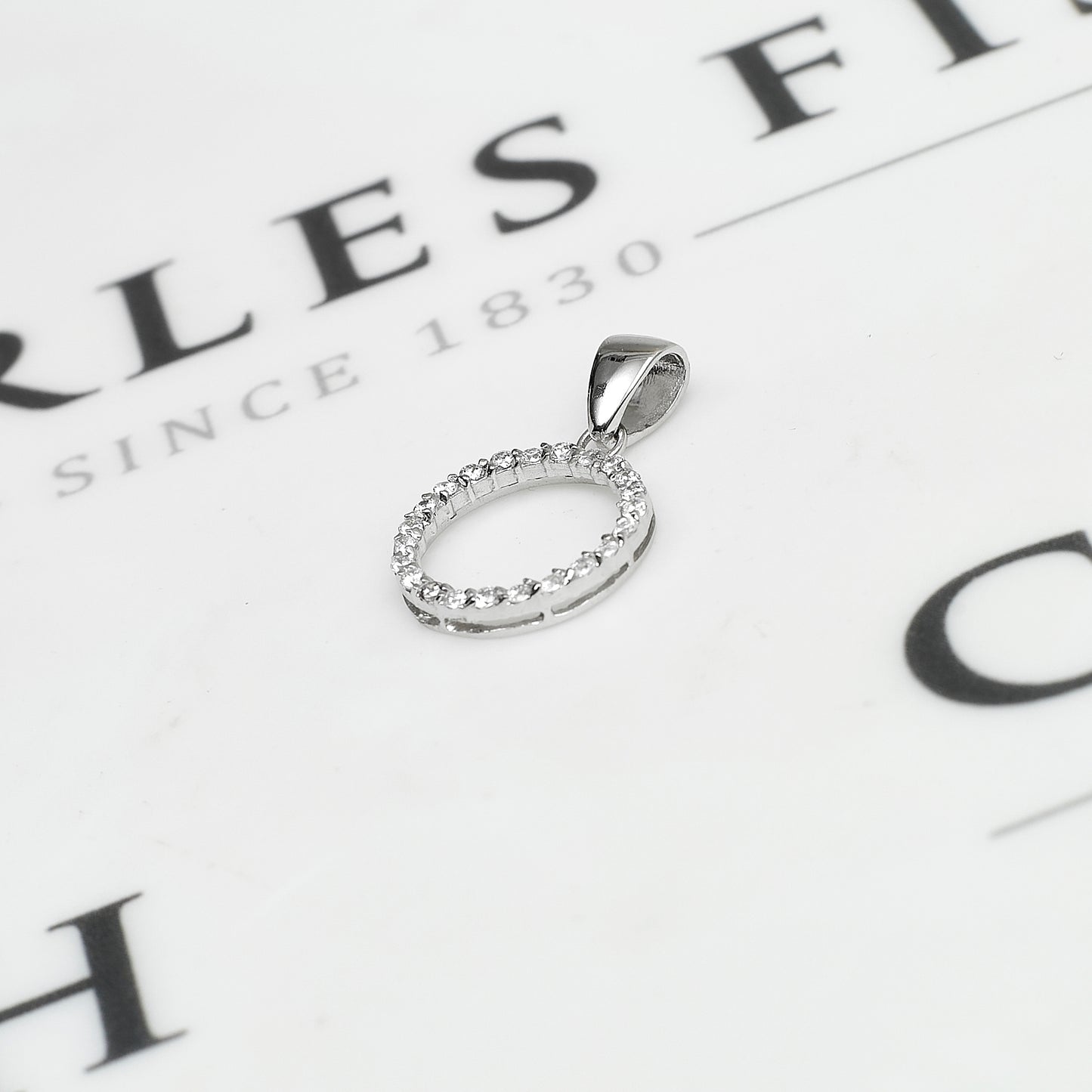 Pre-Owned 14ct White Gold Petite CZ Openwork Circle Pendant