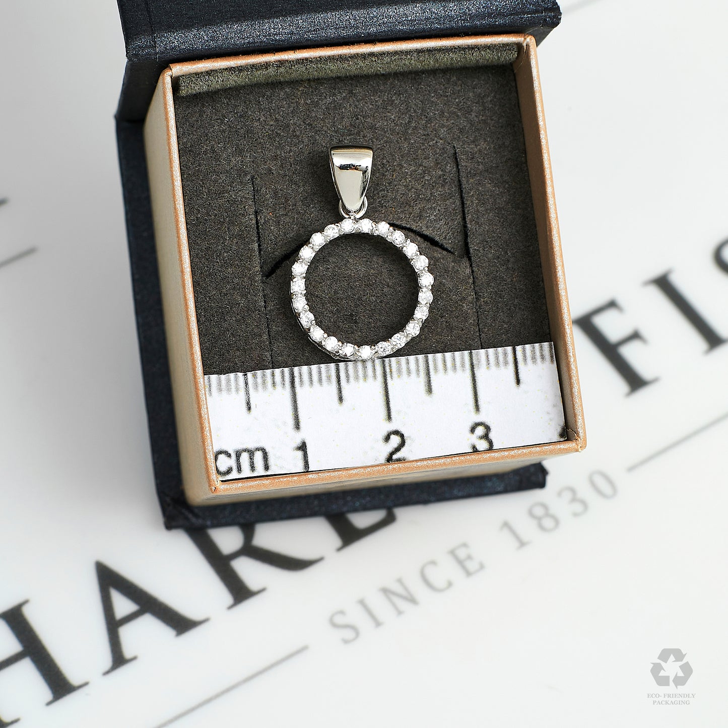 Pre-Owned 14ct White Gold Petite CZ Openwork Circle Pendant