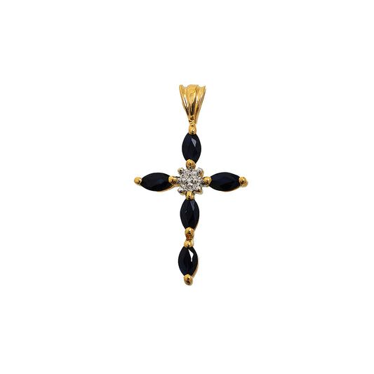Pre-Owned 9ct Gold Sapphire & Diamond Set Cross Pendant