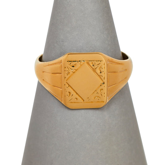 Pre-Owned 9ct Gold Mens Rhombus Design Signet Ring Size W