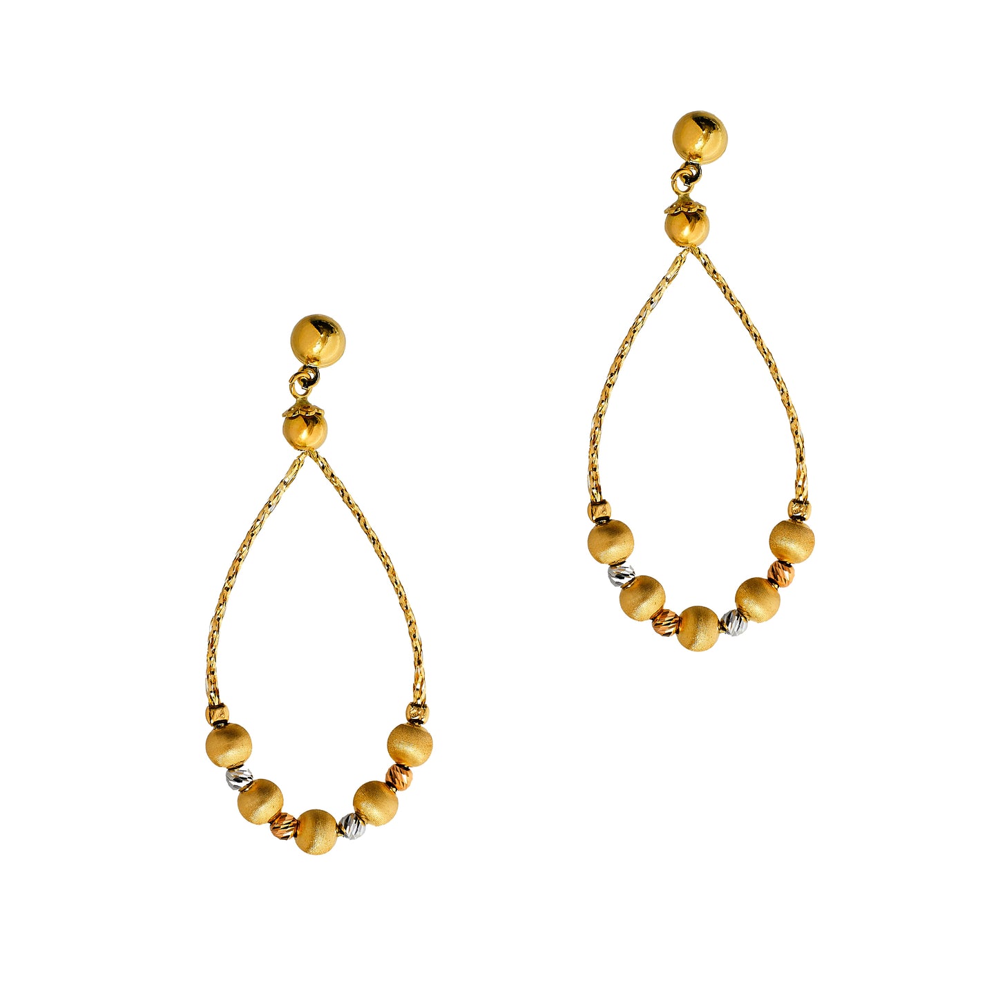 Pre-Owned 18ct Gold Tricolor Bead Necklace & Earring SET