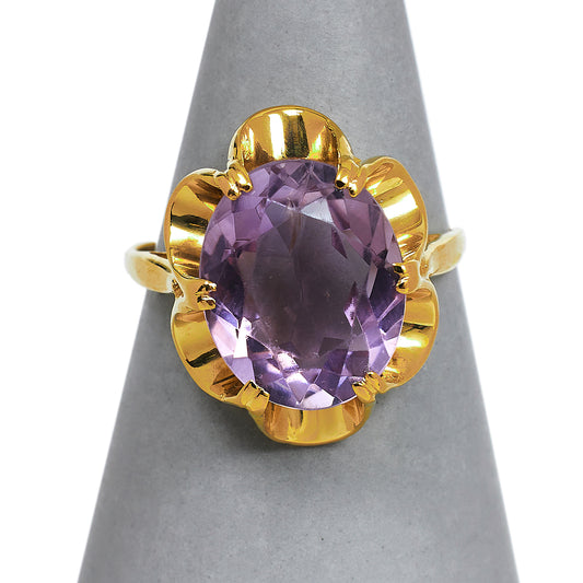 Pre-Owned 9ct Gold Oval Amethyst Dress Ring Size M