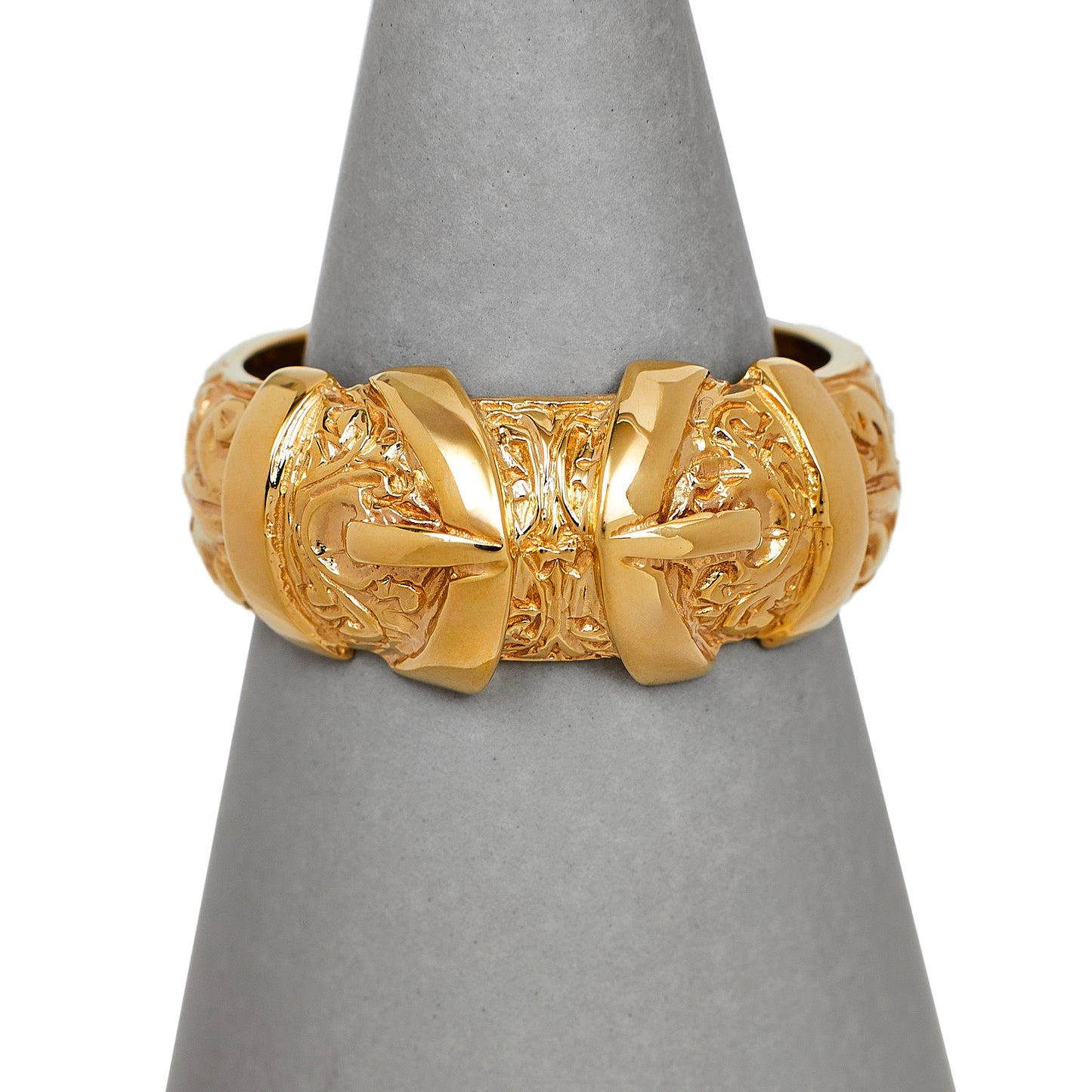 Pre-Owned 9ct Mens Gold Double Buckle Ring Size Y.5