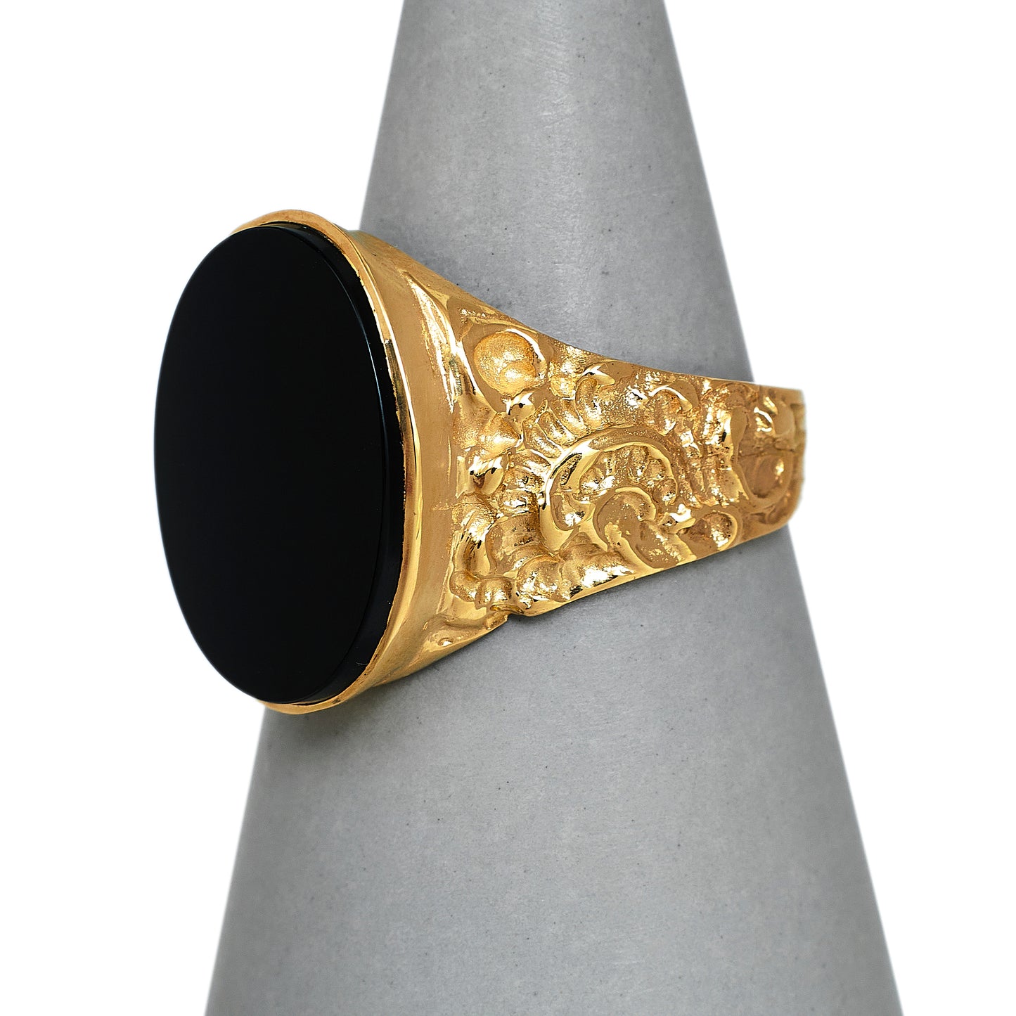 Pre-Owned 9ct Gold Mens Oval Onyx Signet Ring Size X