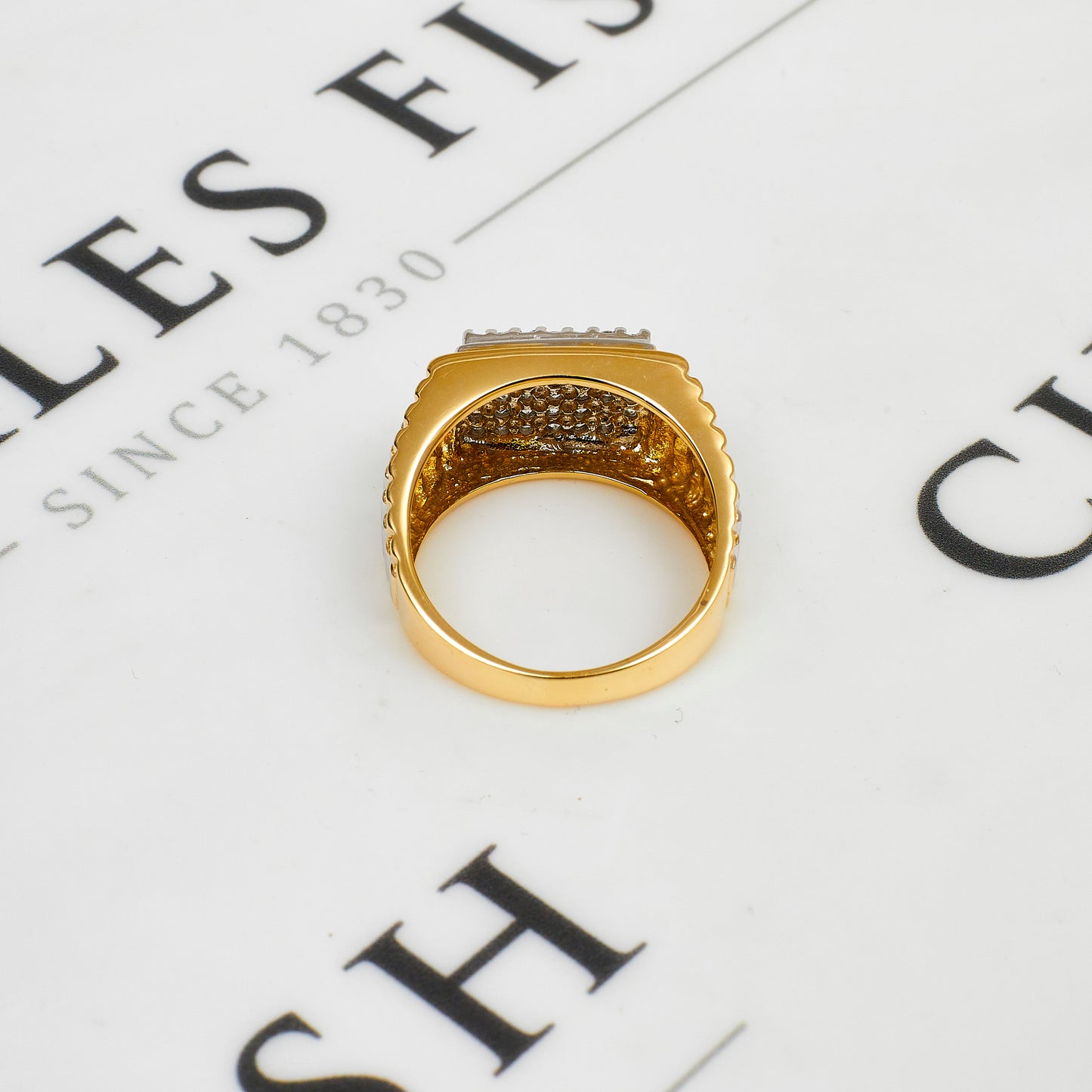 Pre-Owned 9ct Gold Mens 2 Tone CZ Square Signet Ring Size Y