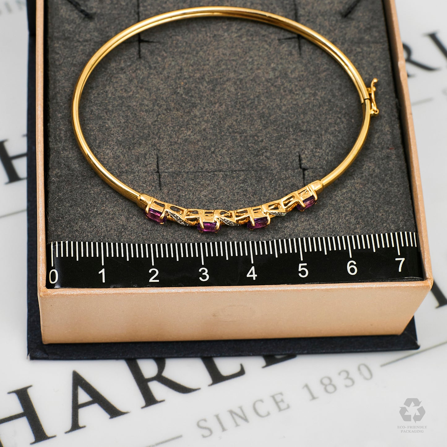 Pre-Owned 9ct Gold Diamond & Amethyst Bangle