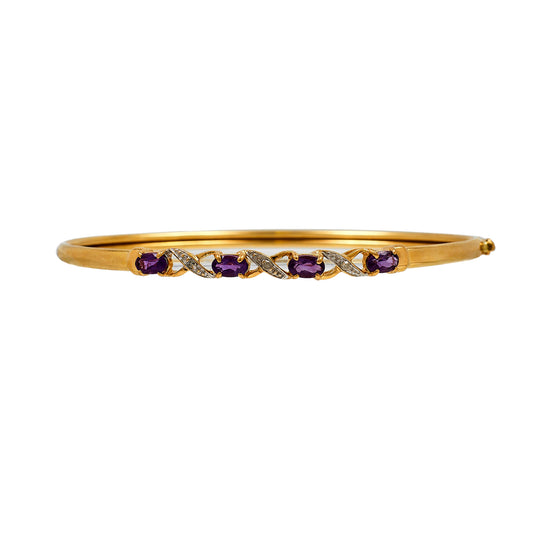 Pre-Owned 9ct Gold Diamond & Amethyst Bangle