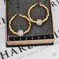Pre-Owned 9ct Gold 2 Tone Twist Creole Hoops & CZ Beads