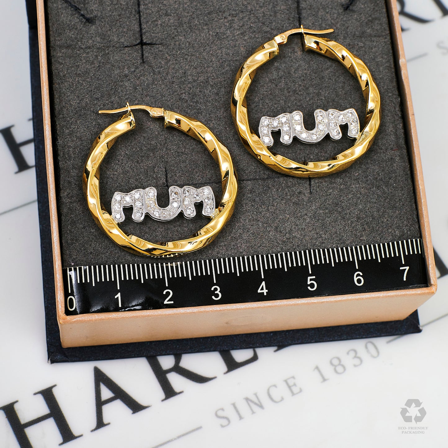 Pre-Owned 9ct Gold CZ MUM Creole Hoop Earrings