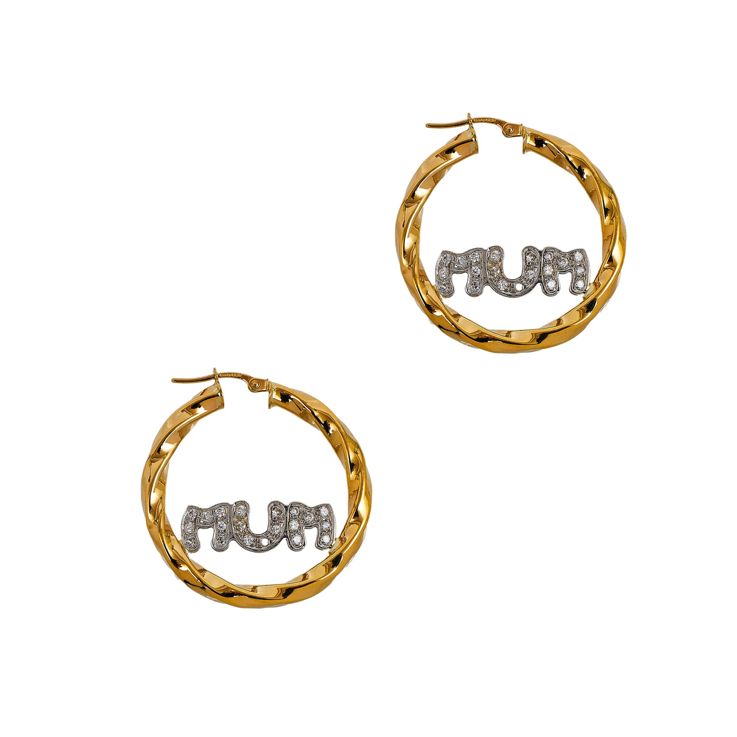 Pre-Owned 9ct Gold CZ MUM Creole Hoop Earrings