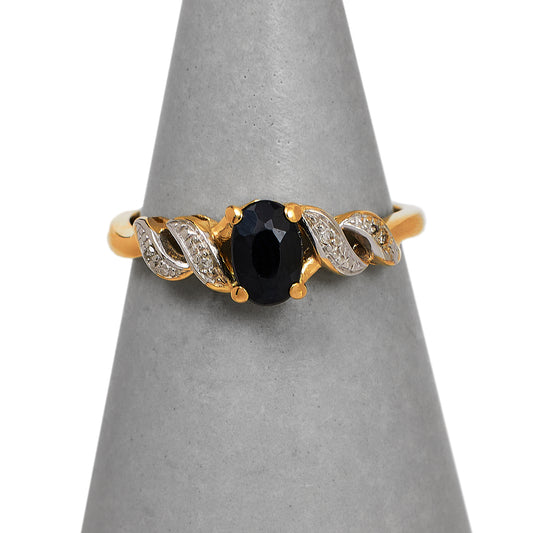 Pre-Owned 9ct Gold Oval Sapphire & Diamond Ring Size L.5