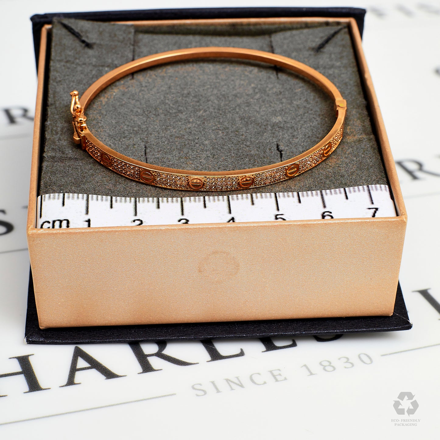 Pre-Owned 18ct Rose Gold CZ Screw Design Hinged Bangle