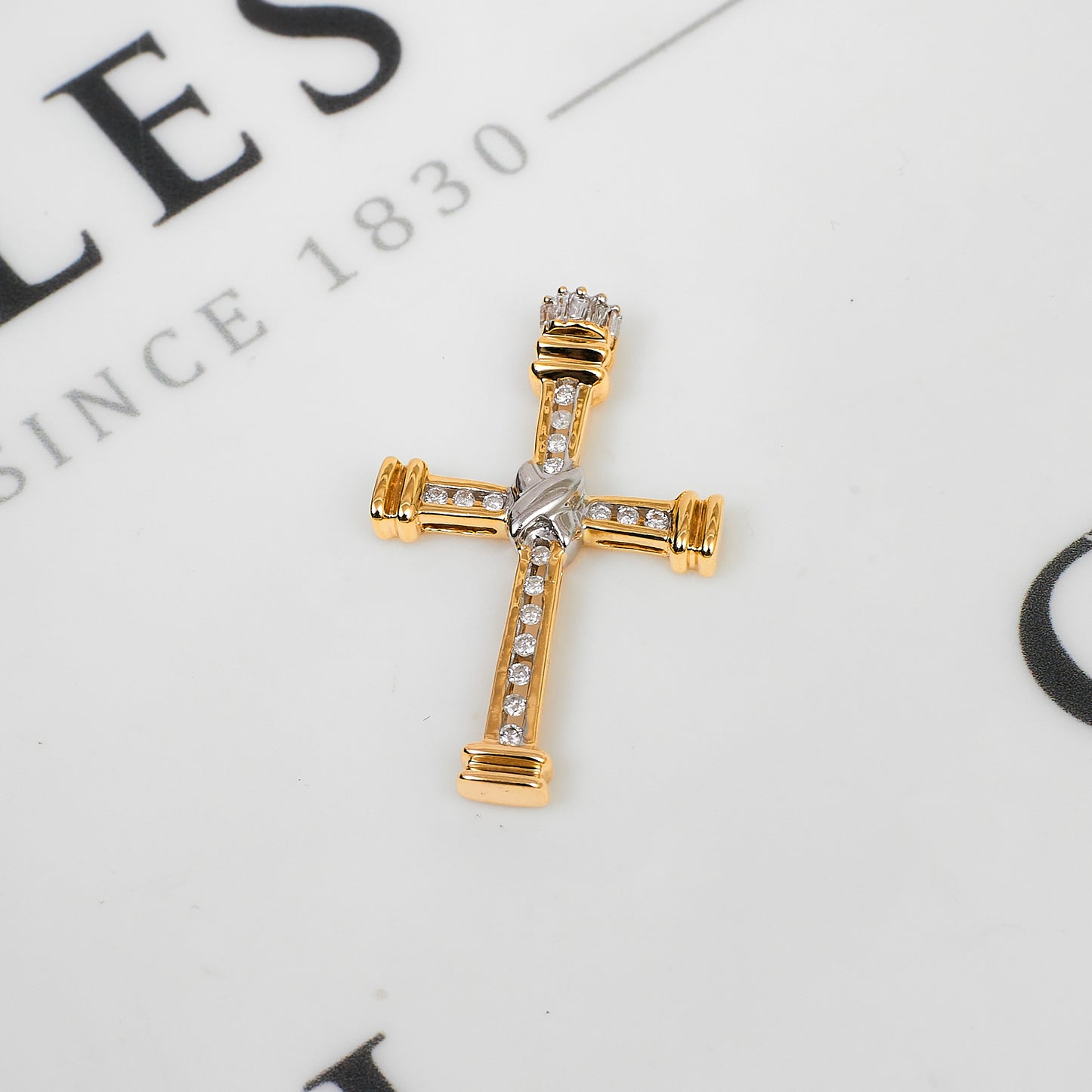 Pre-Owned 9ct Gold 2 Tone Diamond Cross Pendant