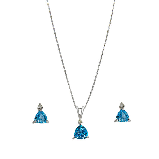Pre-Owned 9ct White Gold Diamond & Topaz Jewellery SET