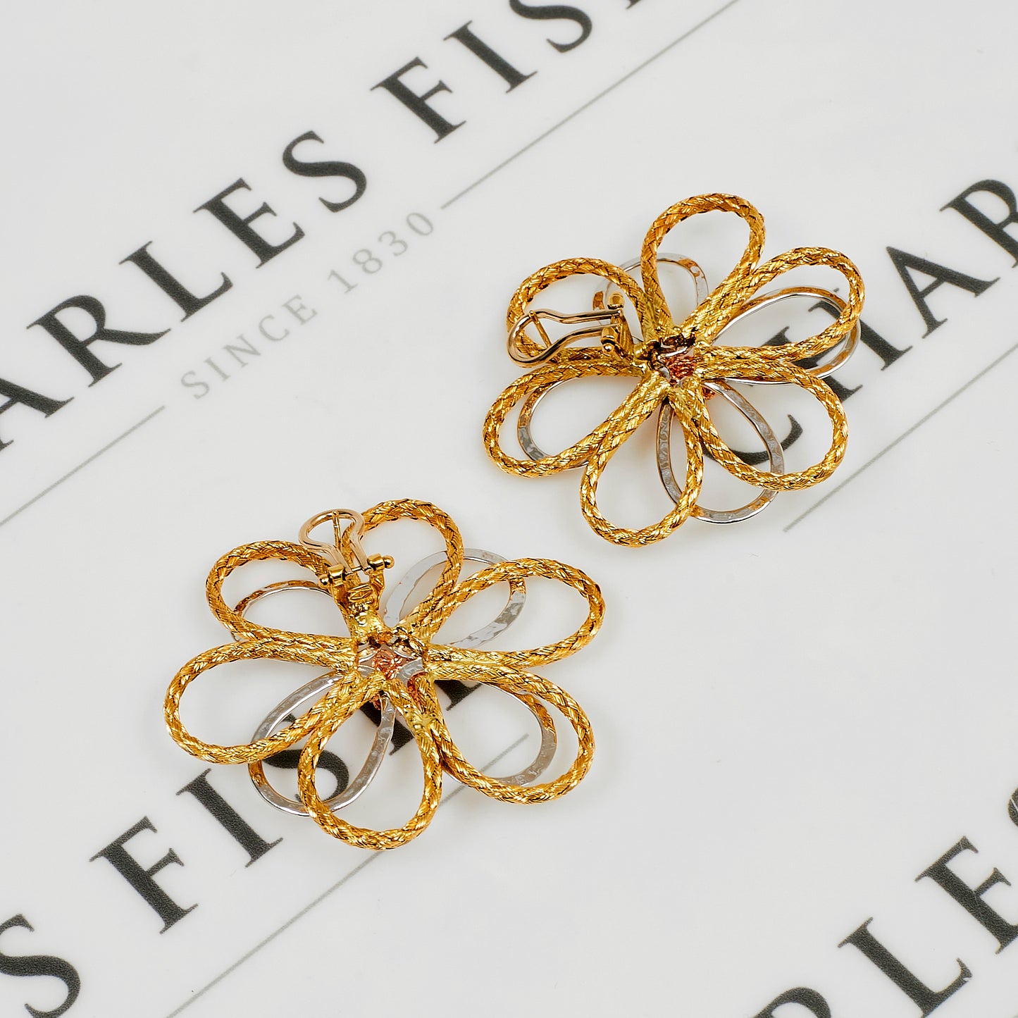 Pre-Owned 18ct Gold Oversized Tricolor Flower Earrings