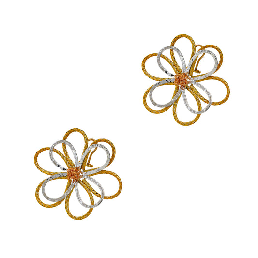 Pre-Owned 18ct Gold Oversized Tricolor Flower Earrings