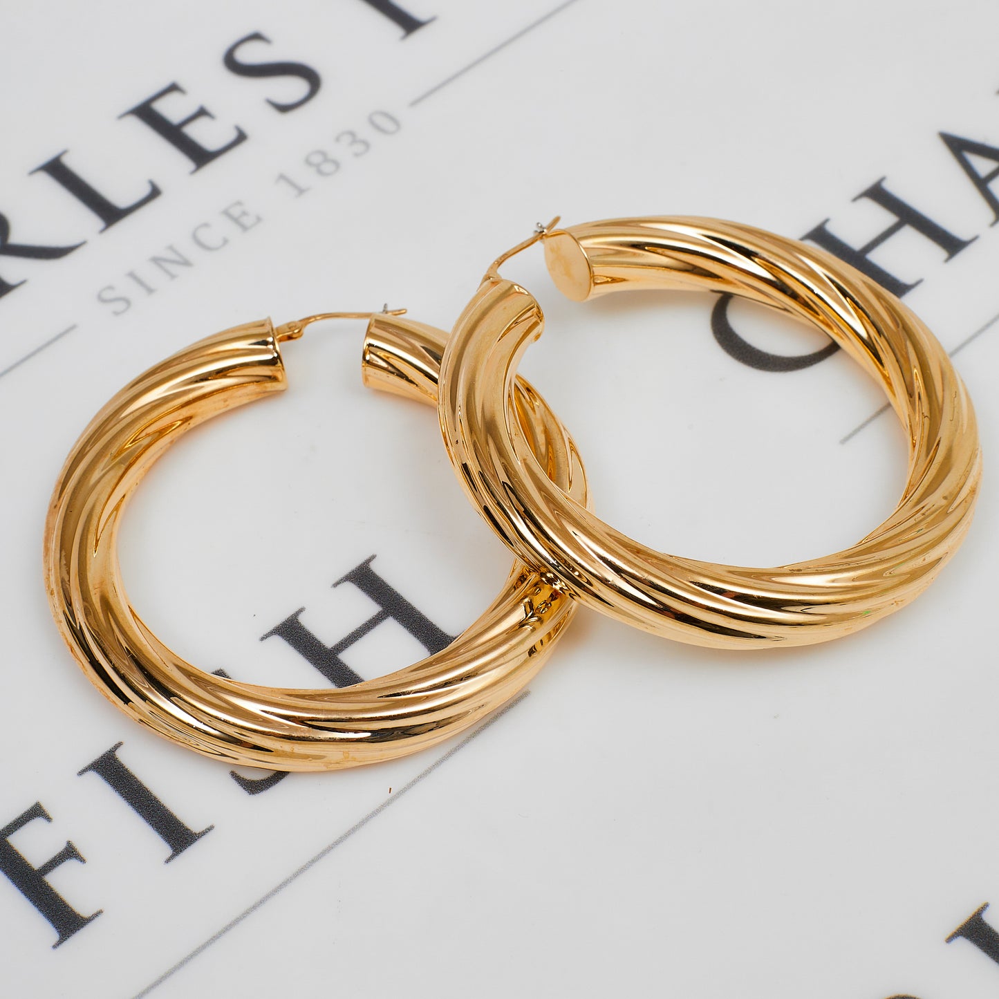 Pre-Owned Oversized 9ct Gold Twist Creole Hoop Earrings